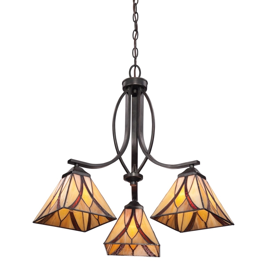 Elstead - Tiffany-Kronleuchter ASHEVILLE mit Kette 3xE27/60W/230V