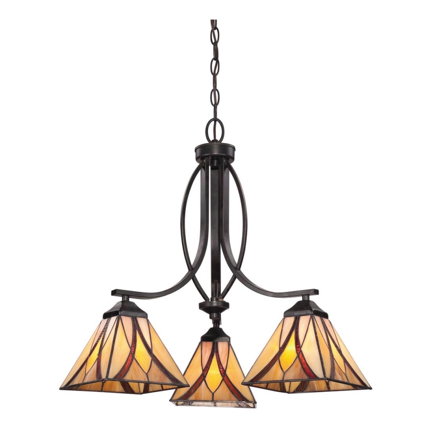 Elstead - Tiffany-Kronleuchter ASHEVILLE mit Kette 3xE27/60W/230V