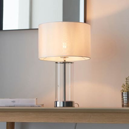 Endon 102674 - Dimmbare Tischlampe LESSINA 1xE27/10W/230V glänzender Chrom/weiß