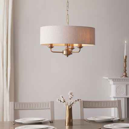 Endon 110723 - Hängeleuchte an Kette HIGHCLERE 3xE14/40W/230V beige/Messing d 45 cm