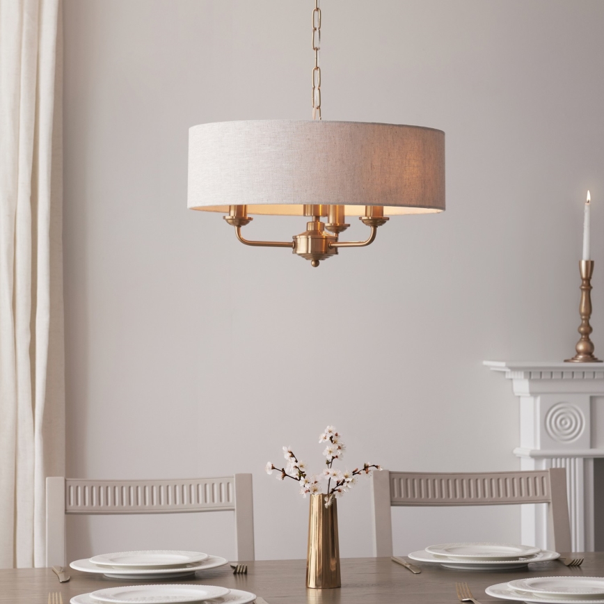 Endon 110723 - Hängeleuchte an Kette HIGHCLERE 3xE14/40W/230V beige/Messing d 45 cm