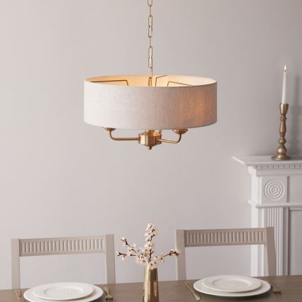 Endon 110723 - Hängeleuchte an Kette HIGHCLERE 3xE14/40W/230V beige/Messing d 45 cm