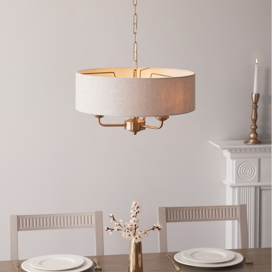 Endon 110723 - Hängeleuchte an Kette HIGHCLERE 3xE14/40W/230V beige/Messing d 45 cm