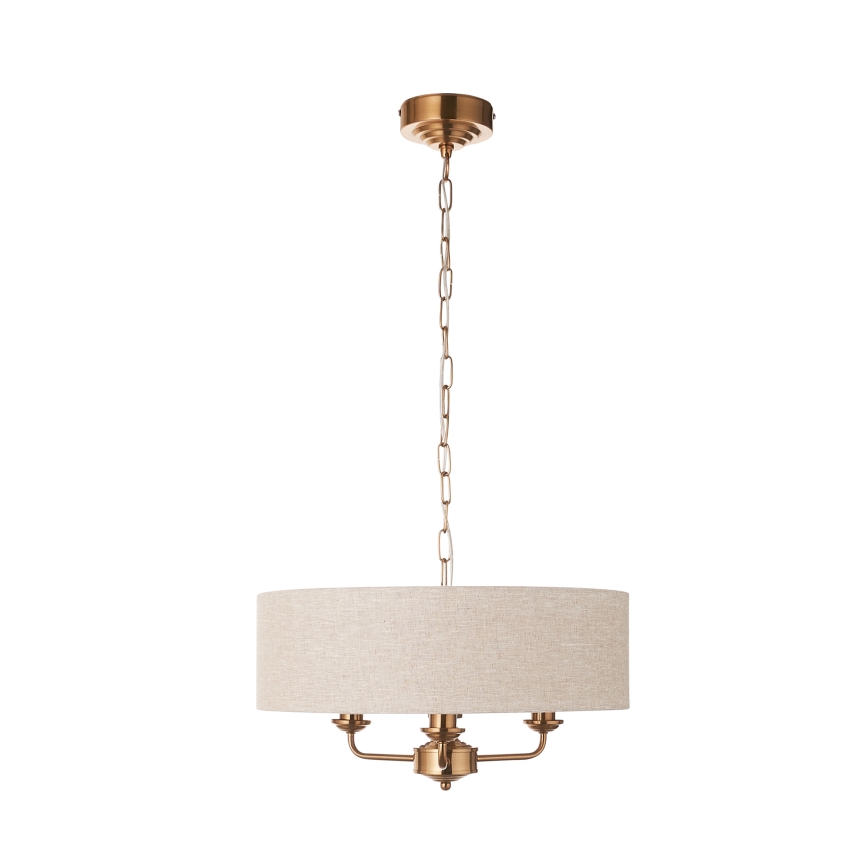 Endon 110723 - Hängeleuchte an Kette HIGHCLERE 3xE14/40W/230V beige/Messing d 45 cm