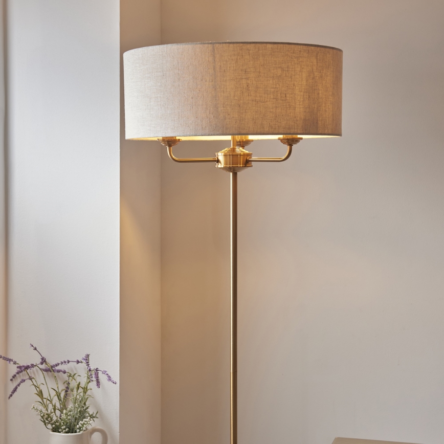 Endon 110724 - Stehleuchte HIGHCLERE 1xE14/40W/230V beige/Messing d 47 cm