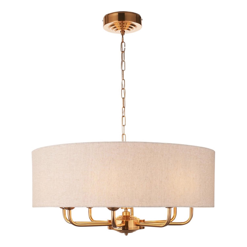 Endon 110727 - Eleganter Kronleuchter HIGHCLERE mit Kette, 8xE14/40W/230V, beige/messing, Ø 70 cm