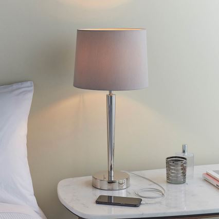 Endon 72175 - Tischlampe mit USB-Anschluss SYON 1xE14/40W/230V glänzender Chrom/Beige