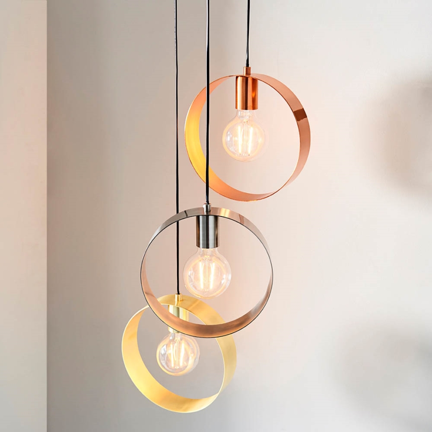 Endon 81922 - Hängeleuchte mit Kabel HOOP 3xE27/40W/230V gold/kupfer/mattchrom