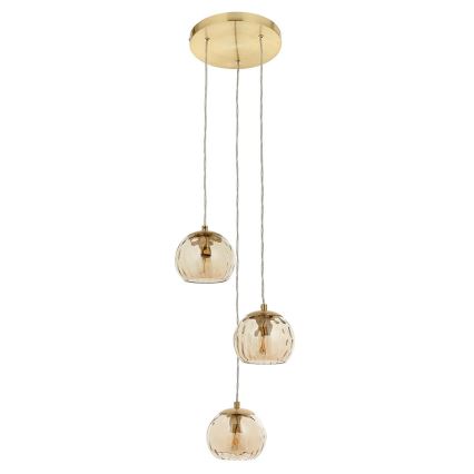Endon 91971 - Pendelleuchte mit Kabelaufhängung DIMPLE 3xE14/7W/230V Gold/rauchiges Beige