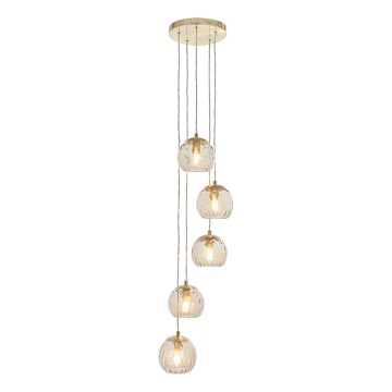 Endon 91972 - Pendelleuchte mit Kabelaufhängung DIMPLE 5xE14/7W/230V gold/rauchiges Beige
