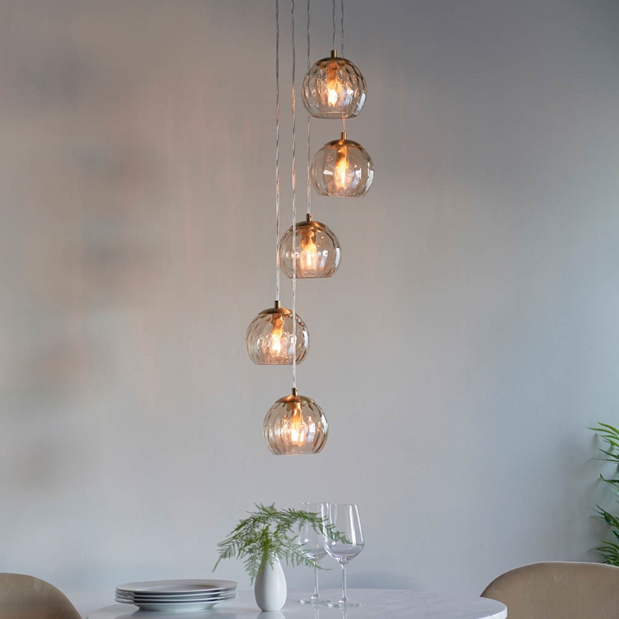 Endon 91972 - Pendelleuchte mit Kabelaufhängung DIMPLE 5xE14/7W/230V gold/rauchiges Beige