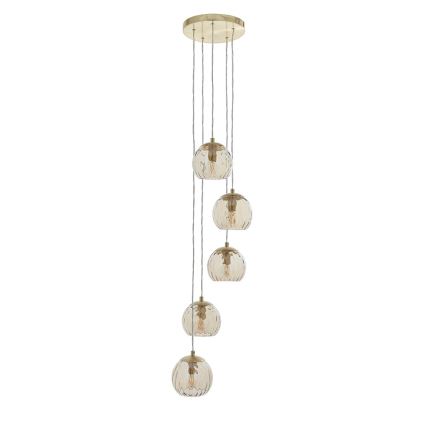 Endon 91972 - Pendelleuchte mit Kabelaufhängung DIMPLE 5xE14/7W/230V gold/rauchiges Beige