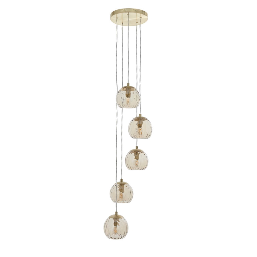 Endon 91972 - Pendelleuchte mit Kabelaufhängung DIMPLE 5xE14/7W/230V gold/rauchiges Beige