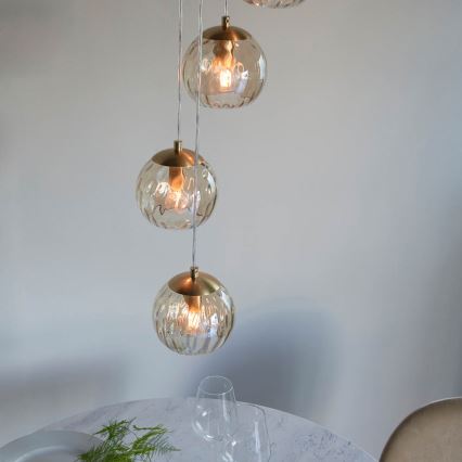 Endon 91972 - Pendelleuchte mit Kabelaufhängung DIMPLE 5xE14/7W/230V gold/rauchiges Beige