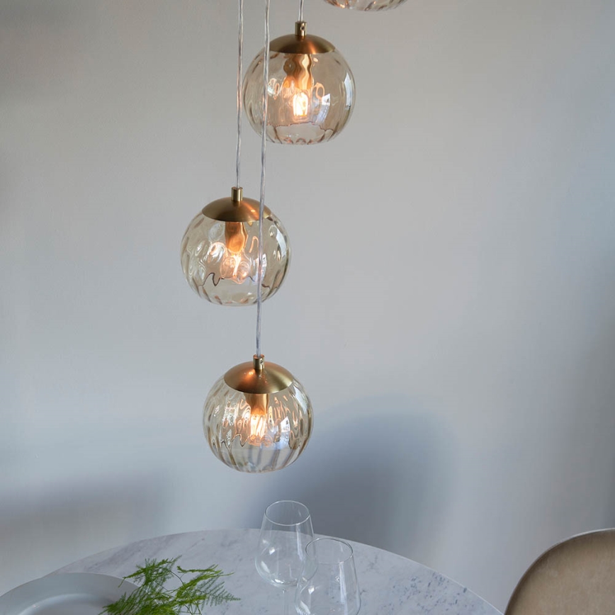 Endon 91972 - Pendelleuchte mit Kabelaufhängung DIMPLE 5xE14/7W/230V gold/rauchiges Beige