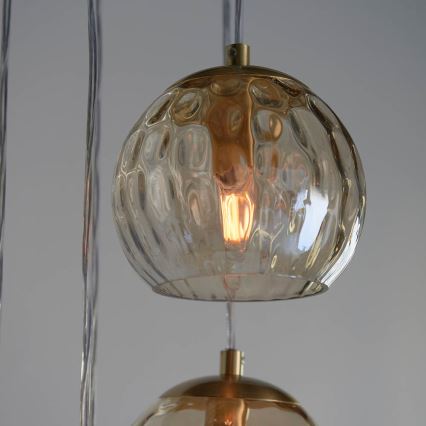 Endon 91972 - Pendelleuchte mit Kabelaufhängung DIMPLE 5xE14/7W/230V gold/rauchiges Beige