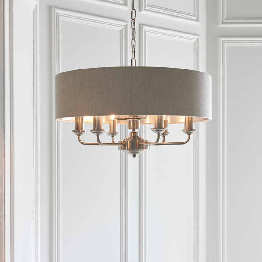 Endon 94357 - Kronleuchter an Kette HIGHCLERE 6xE14/40W/230V Ø 55 cm beige/mattchrom