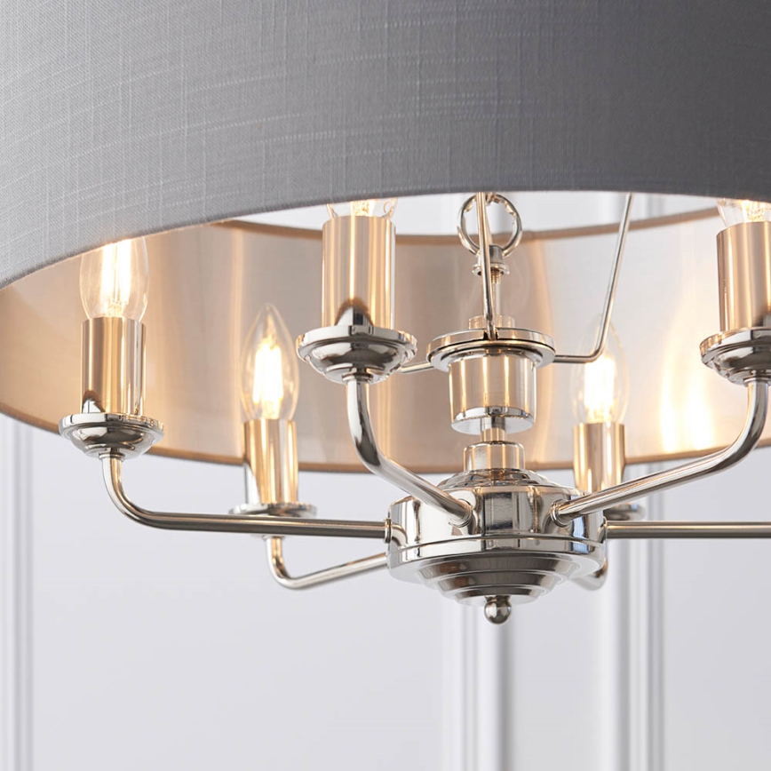 Endon 94373 - Hängeleuchte an Kette HIGHCLERE 6xE14/40W/230V grau/glänzendes Chrom d 35 cm