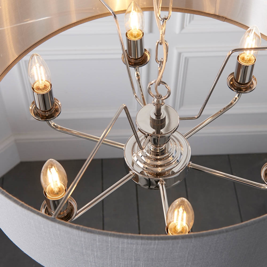 Endon 94373 - Hängeleuchte an Kette HIGHCLERE 6xE14/40W/230V grau/glänzendes Chrom d 35 cm