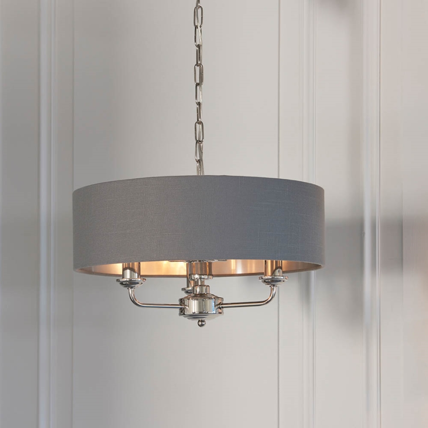 Endon 94377 - Hängeleuchte an Kette HIGHCLERE 3xE14/40W/230V grau/glänzendes Chrom d 45 cm