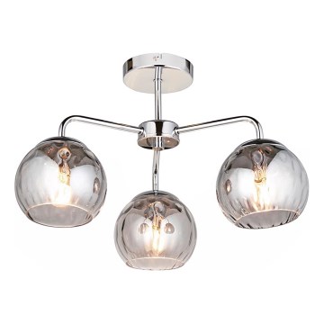 Endon 97971 - Aufputz-Kronleuchter DIMPLE 3xE14/7W/230V Hochglanz-Chrom/rauchgrau