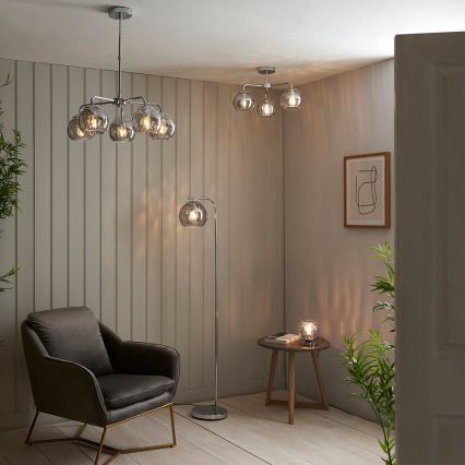 Endon 97971 - Aufputz-Kronleuchter DIMPLE 3xE14/7W/230V Hochglanz-Chrom/rauchgrau