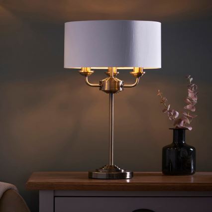 Endon 98932 - Tischlampe HIGHCLERE 3xE14/18W/230V weiß/messing Ø 32 cm
