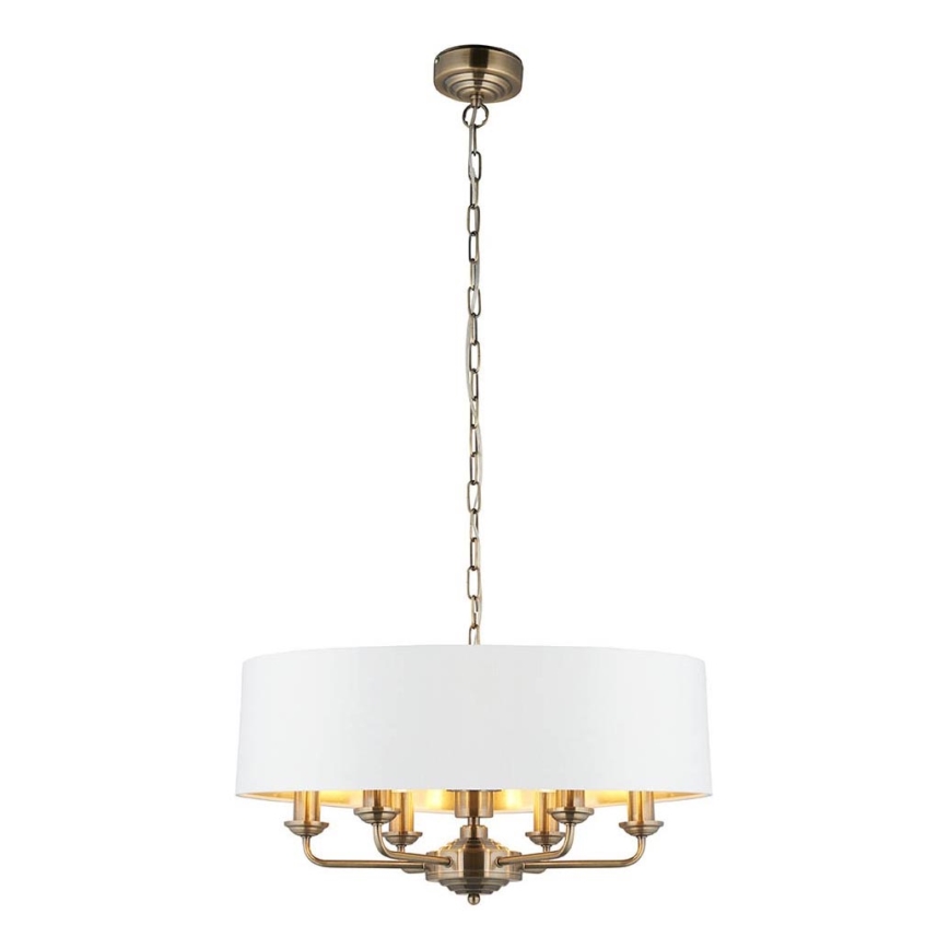 Endon 98933 - Hängeleuchte an Kette HIGHCLERE 6xE14/40W/230V weiß/Messing d 55 cm