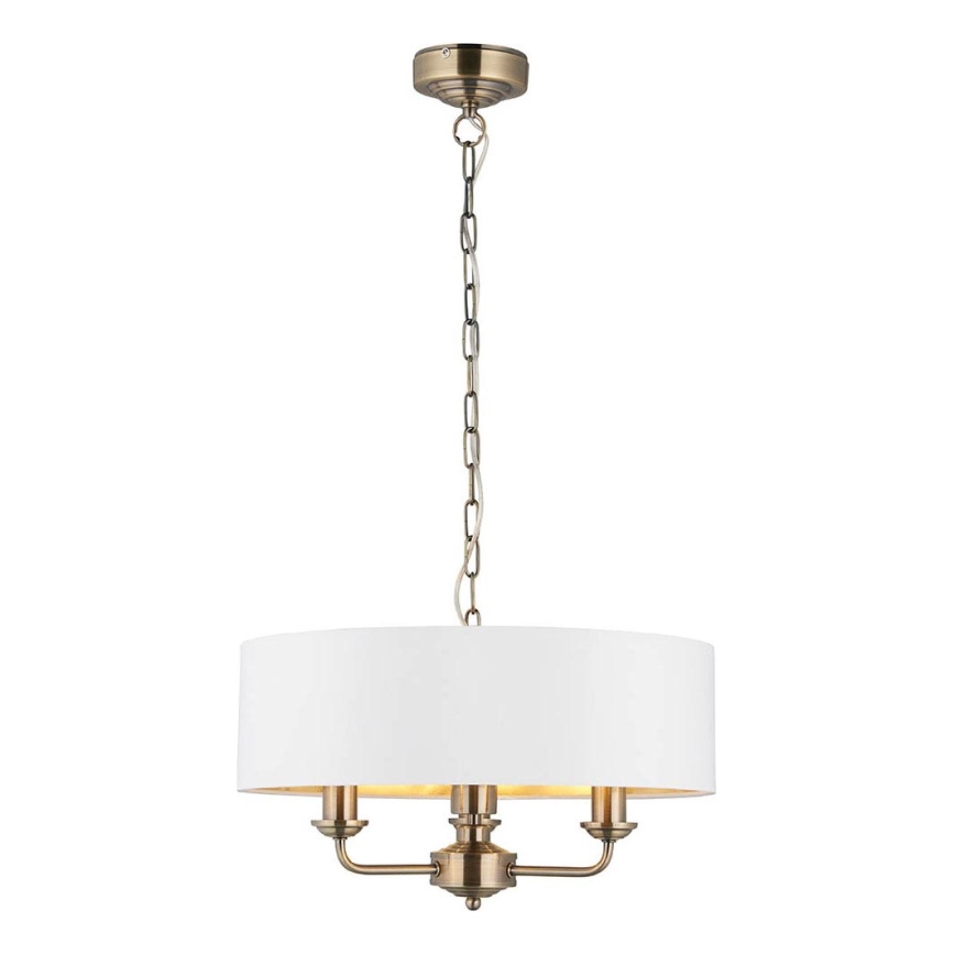 Endon 98934 - Hängeleuchte an Kette HIGHCLERE 3xE14/40W/230V weiß/Messing d 45 cm
