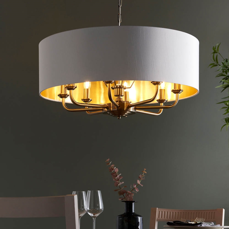 Endon 98938 - Kronleuchter mit Kette HIGHCLERE 8xE14/40W/230V Ø 70 cm weiß/messing