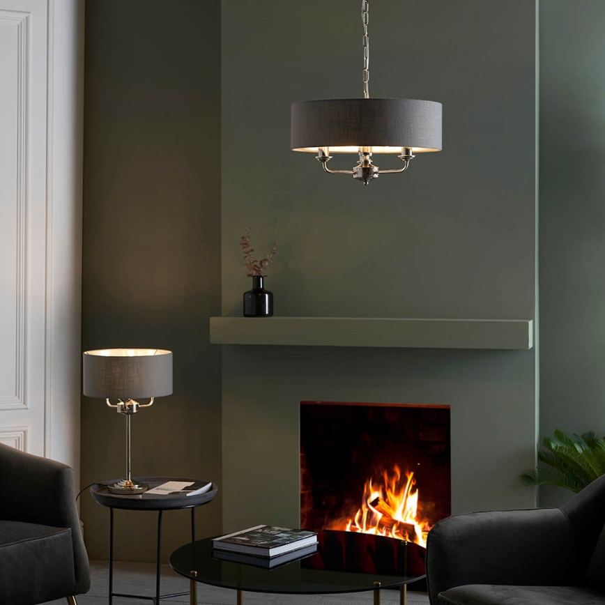 Endon 99149 - Tischleuchte HIGHCLERE 3xE14/18W/230V grau/glänzendes Chrom d 32 cm