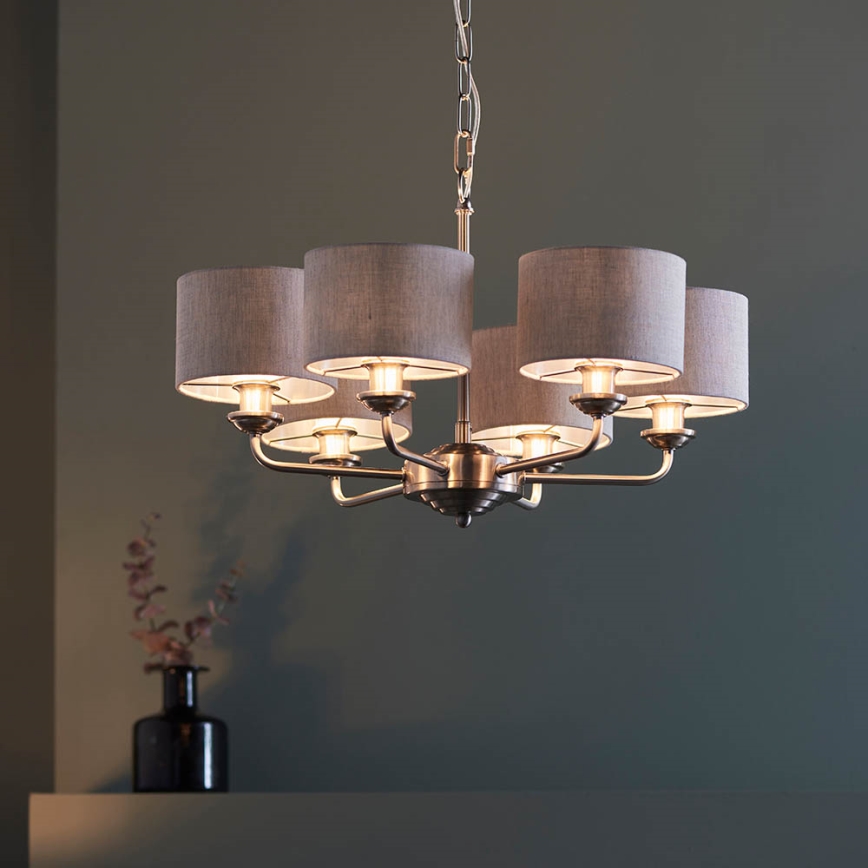 Endon 99151 - Kronleuchter an Kette HIGHCLERE 6xE14/28W/230V grau/matt-chrom Ø 53 cm