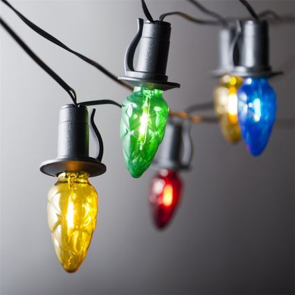 Erweiterbare LED-Außen-Lichterkette CONE FILAMENT 20xE10 14m mehrfarbig/warmweiß IP44, Hergestellt in Tschechien