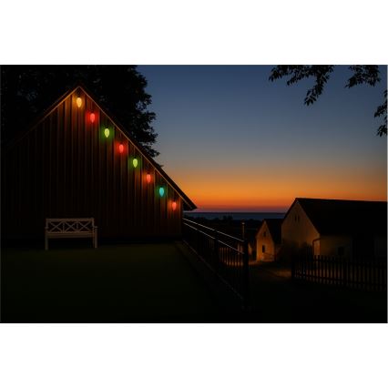 Erweiterbare LED-Außen-Lichterkette CONE FILAMENT 20xE10 14m mehrfarbig/warmweiß IP44, Hergestellt in Tschechien
