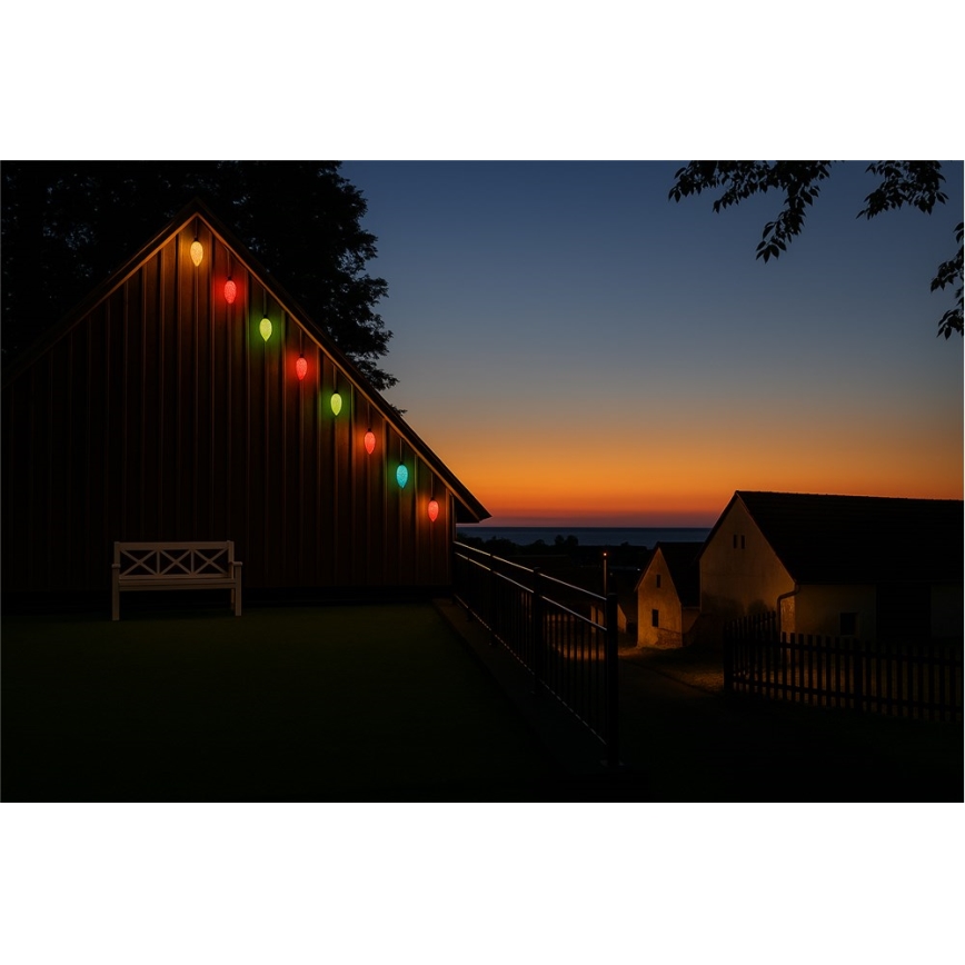 Erweiterbare LED-Außen-Lichterkette CONE FILAMENT 20xE10 14m mehrfarbig/warmweiß IP44, Hergestellt in Tschechien