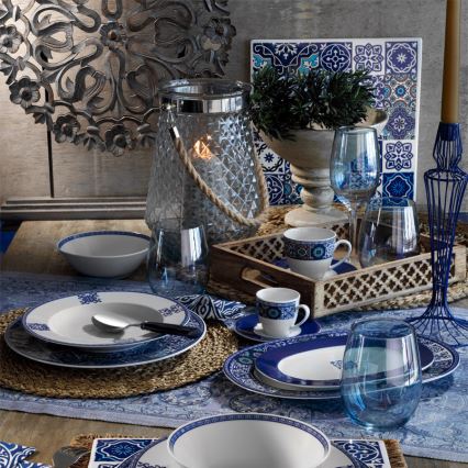 Essservice 24 Stück blau/Porzellan