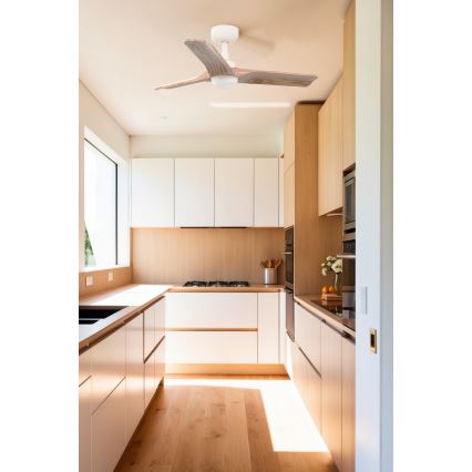 FARO 33805WT-1TW - LED dimmbarer Deckenventilator HEYWOOD S LED/10W/230V 2700/4000/6000K Holz/Weiß Ø 90 cm Wi-Fi Tuya + Fernbedienung