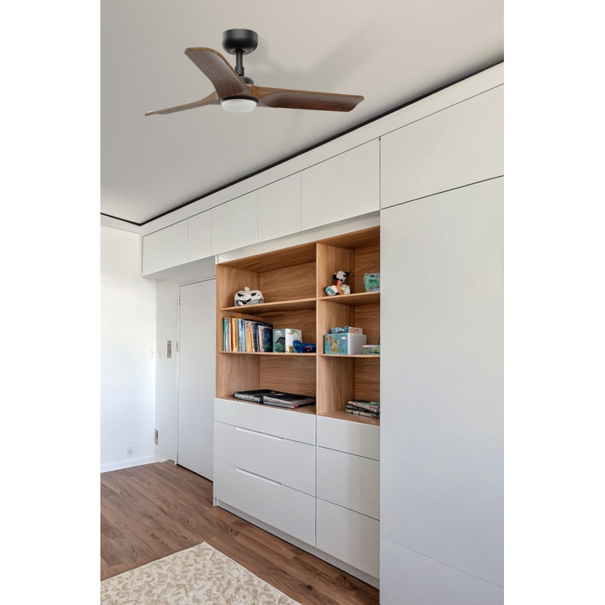 FARO 33806WT-1TW - LED dimmbarer Deckenventilator HEYWOOD S LED/10W/230V 2700/4000/6000K Holz/Schwarz Ø 90 cm Wi-Fi Tuya + Fernbedienung