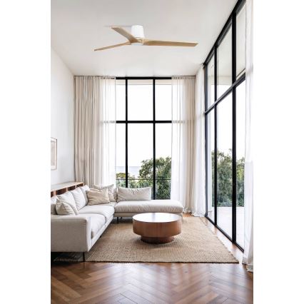 FARO 33838WT - Deckenventilator HEYWOOD TUB L Kiefer/Weiß Ø 132 cm Wi-Fi Tuya + Fernbedienung