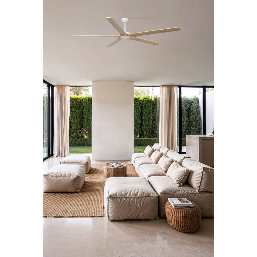 FARO 34191WT - Deckenventilator BIGWOOD XL Kiefer/Weiß Ø 200 cm Wi-Fi Tuya + Fernbedienung