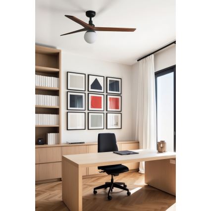 FARO 34277WT-11L - Deckenventilator KLIM M 1xE27/15W/230V Nussbaum/Schwarz Ø 125 cm Wi-Fi Tuya + Fernbedienung