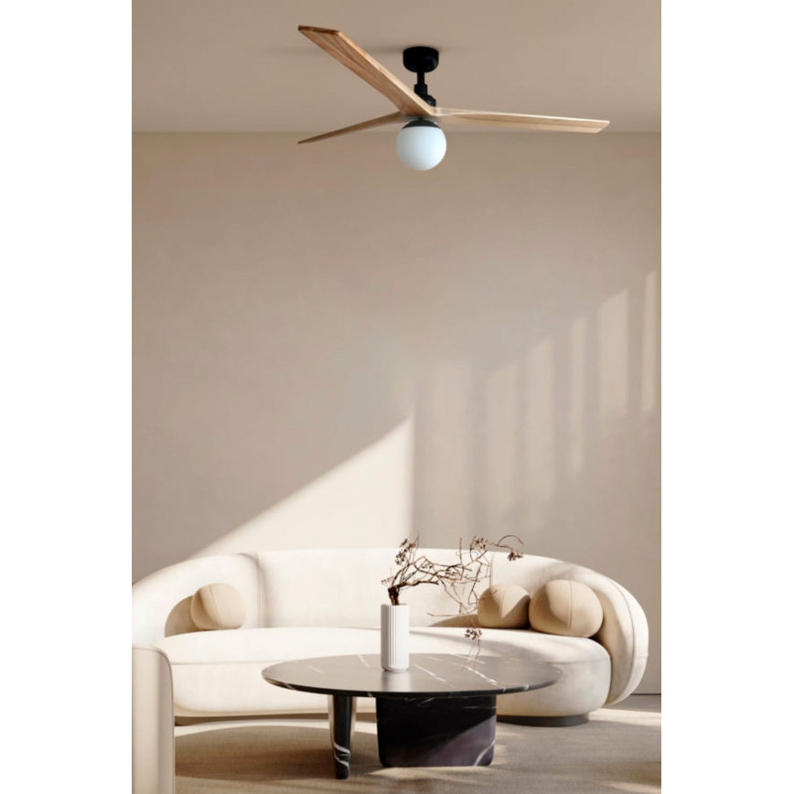 FARO 34279WT-11L - Deckenventilator KLIM L 1xE27/15W/230V Eiche/Weiß Ø 150 cm Wi-Fi Tuya + Fernbedienung