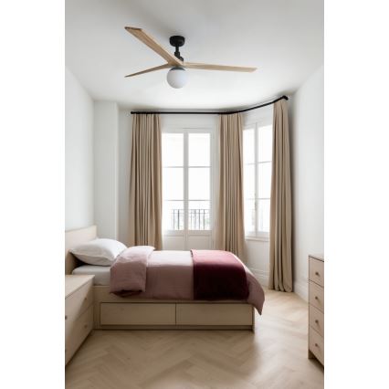 FARO 34282WT-11L - Deckenventilator KLIM L 1xE27/15W/230V Kiefer/Schwarz Ø 150 cm Wi-Fi Tuya + Fernbedienung