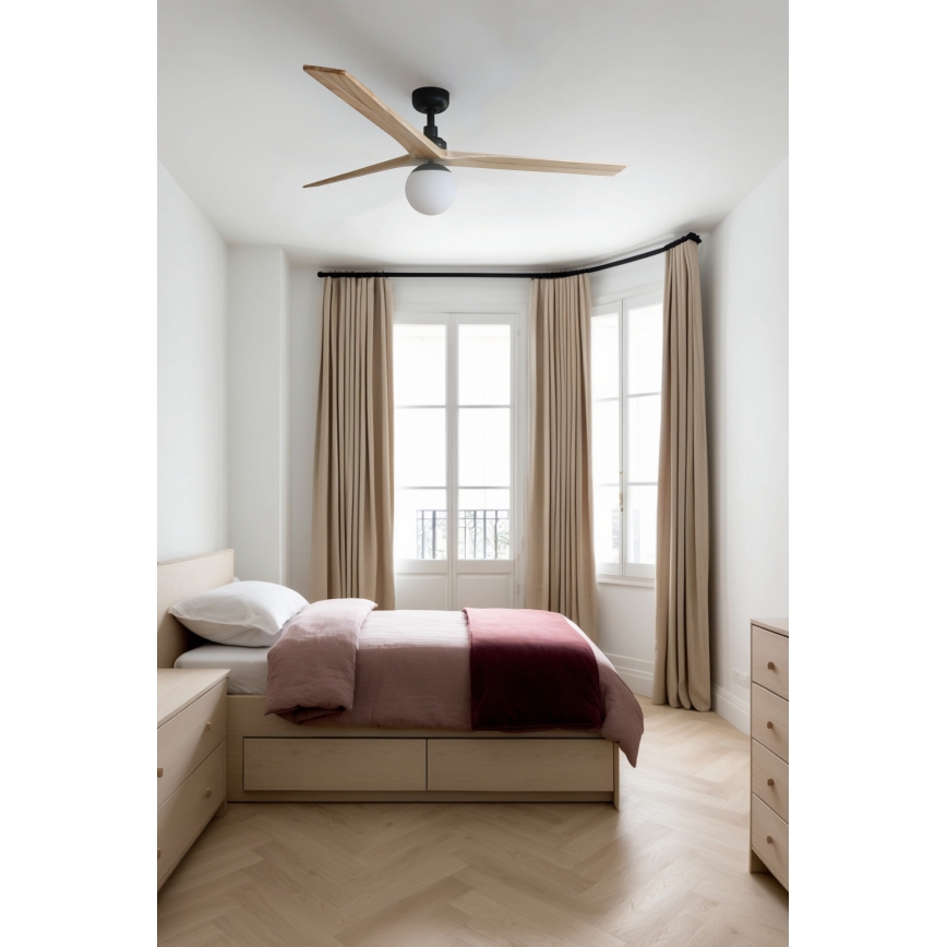 FARO 34282WT-11L - Deckenventilator KLIM L 1xE27/15W/230V Kiefer/Schwarz Ø 150 cm Wi-Fi Tuya + Fernbedienung