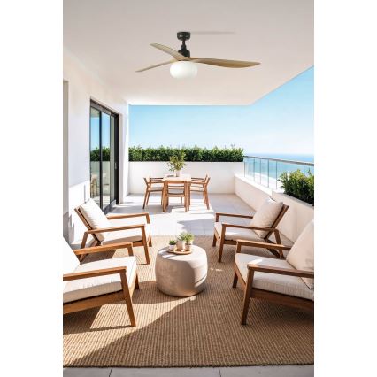 FARO 34360WT-11L - Deckenventilator OUTWOOD L 1xE27/15W/230V braun/schwarz Ø 150 cm Wi-Fi Tuya IP44 + Fernbedienung