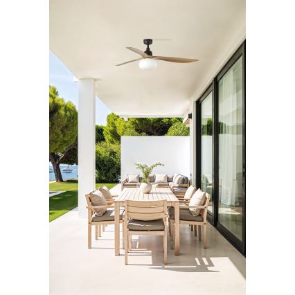 FARO 34360WT-11L - Deckenventilator OUTWOOD L 1xE27/15W/230V braun/schwarz Ø 150 cm Wi-Fi Tuya IP44 + Fernbedienung
