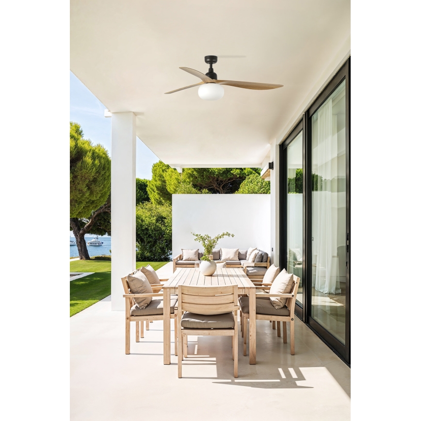 FARO 34360WT-11L - Deckenventilator OUTWOOD L 1xE27/15W/230V braun/schwarz Ø 150 cm Wi-Fi Tuya IP44 + Fernbedienung