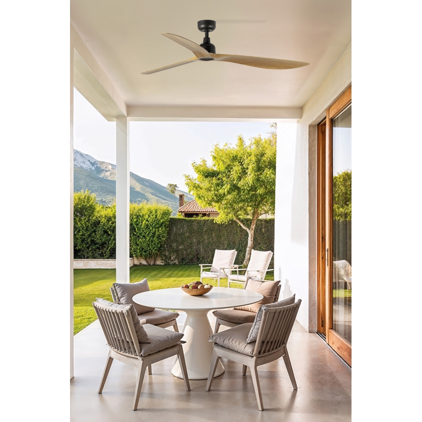 FARO 34360WT - Deckenventilator OUTWOOD L braun/schwarz pr. 150 cm Wi-Fi Tuya IP44 + Fernbedienung