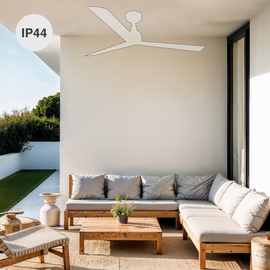 FARO 34361WT-11L - Deckenventilator OUTWOOD L 1xE27/15W/230V braun/weiß Durchmesser 150 cm Wi-Fi Tuya IP44 + Fernbedienung