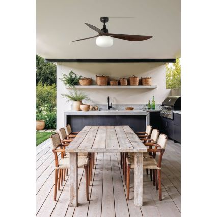 FARO 34362WT-11L - Deckenventilator OUTWOOD L 1xE27/15W/230V braun/schwarz Ø 150 cm Wi-Fi Tuya IP44 + Fernbedienung